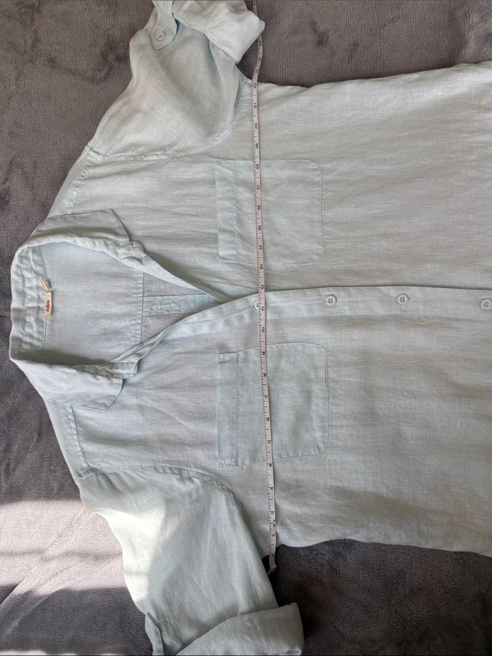 Relaxed Light Blue Linen Shirt Tunic Dress - Picture 5 of 10